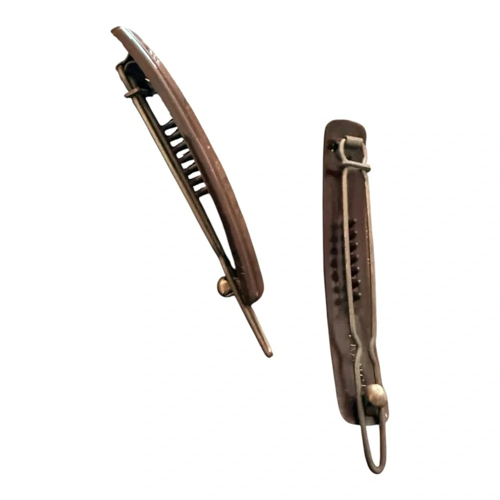 1960’s French Bar Barrettes, Side Barrettes in‎ Brown, Deadstock/Unworn, 2” Long